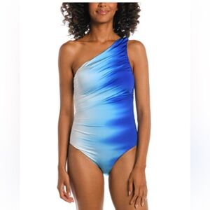 NWT La Blanca Women's Shirred One-Shoulder Tummy-Control One-Piece Swimsuit